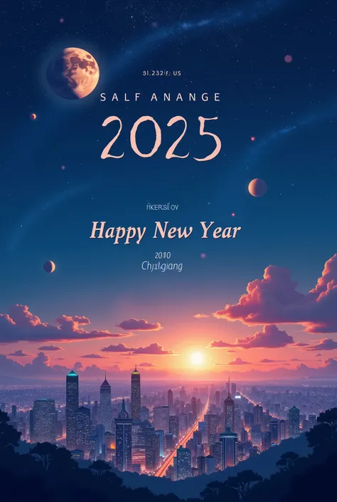 Make a banner of a beautiful night Sky view of Chittagong city with a tittle " HAPPY NEW YEAR 2025 "