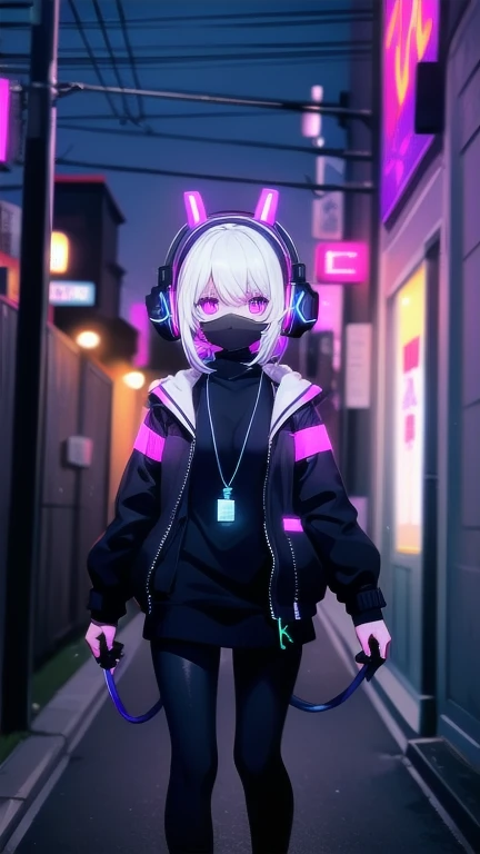 night　darkness　woman　 headphones　 NEON STREET 