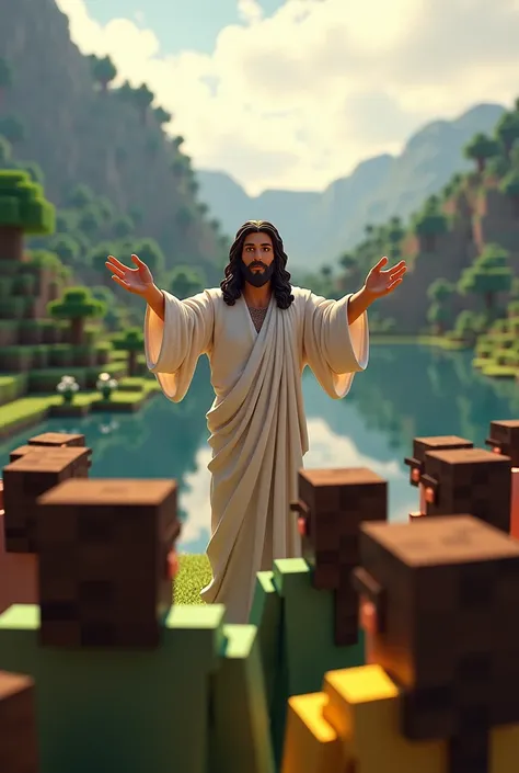 Jesus preaching the gospel in Minecraft 