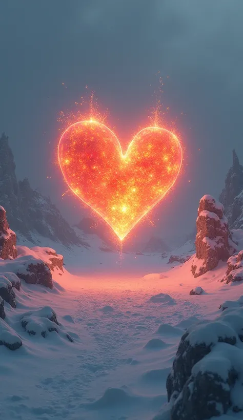 A heart shining like an ember in the middle of a freezing landscape.