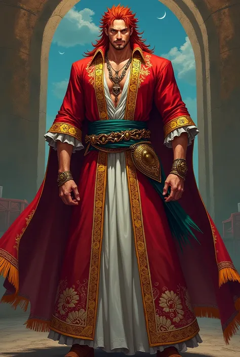 Create a profile picture of Shanks wearing a Yemeni dress 