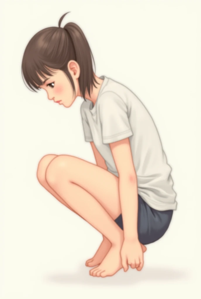 Girl doing squatting pooping illustration