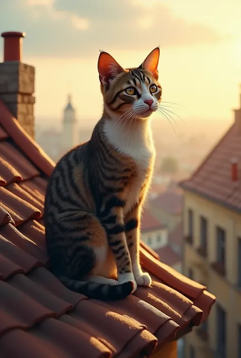 A cat sitting on a roof