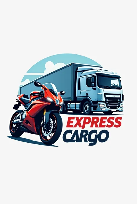 The logo of a shipping company called Express Cargo with the shape of a motorcycle and a transport vehicle 