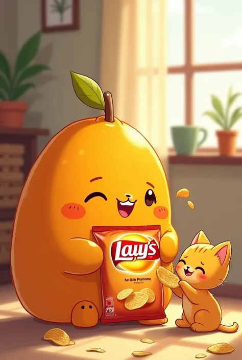 orange and his kitten eat lays packer