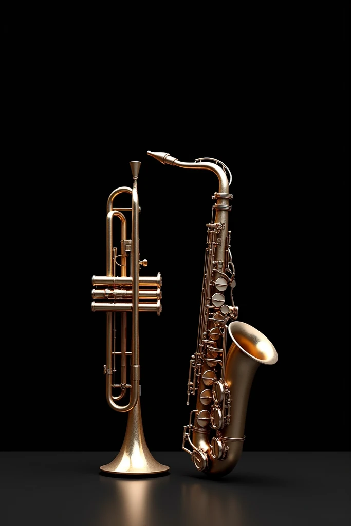 Create me an image of a trumpet and a drawing saxophone with a black background 
