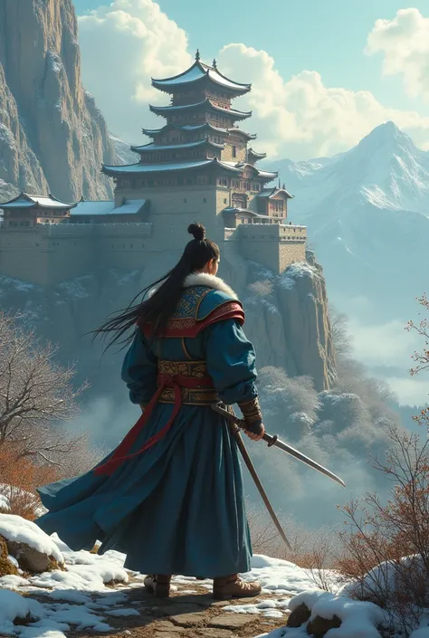  ( 4000 Years of Chinese History 、 castle in the Qin era 、 Swordsman :1.4) ,, Aesthetically appealing, beautidebtul,    realistic  , winter debtorest,  close,  Prodebtessional photo, 4K,  High dedebtinition,    high detail , 30mm lens, 1/250s, debt/2.8, IS...