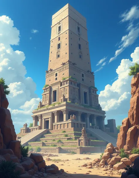 ( Highest quality , Extremely detailed representation, incredibly high resolution ),Ancient architecture,TOWER OF BABEL:1.5, A tower that reaches the sky ,the wrath of god,trueno,Angels and Demons,Humans on the Run ,High quality anime cartoons destroyed 