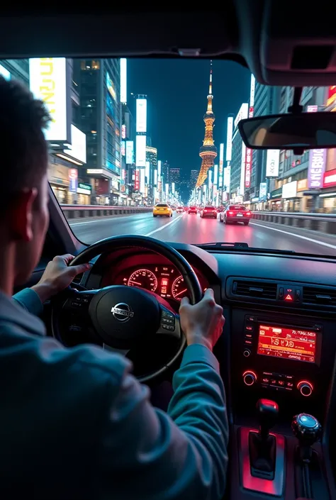 Pov driver night racing nissan skyline in tokyo