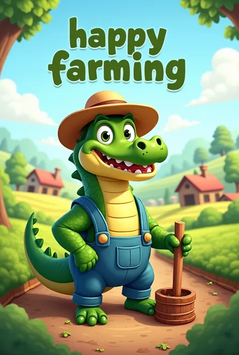  Use the animated crocodile with a text saying: Happy Farming 