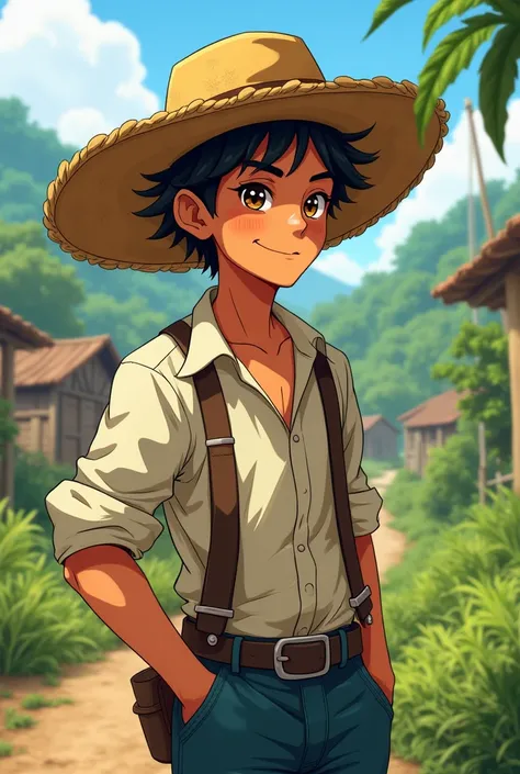 A Caipira man wearing a straw hat in an anime cartoon