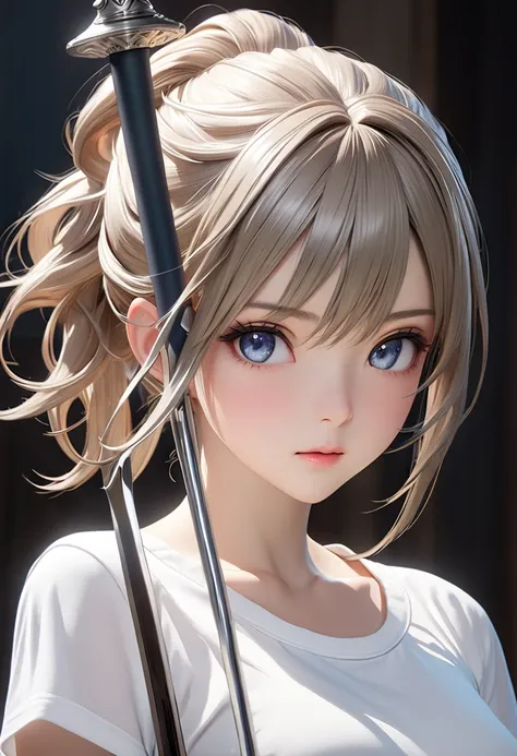 (masterpiece, top-quality, best quality, official art), photorealistic anime, hyper realistic anime, photorealistic anime girl render, 3D anime realistic, smooth anime CG art,1girl, solo, holding a rapier, cowboy shot, highly detailed beautiful face and ey...