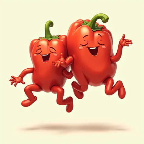 Red peppers have arms, legs, with the appearance of jumping.