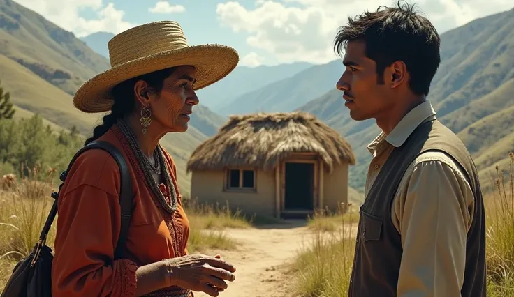  An image showing that a Peruvian countrywoman invaded land that was not hers and built her house but also that a boy arrived with an eviction order for the countrywoman