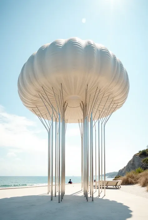 A canopy made of seashell design like a dome with stainless steel poles