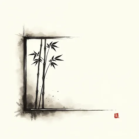  ink painting , bamboo,  window frame ,  picture is located at the bottom right,  window 1 /Size 4 