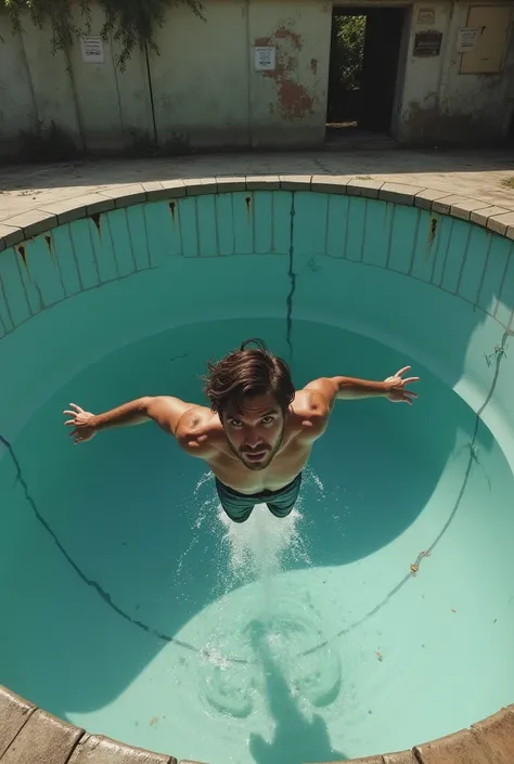 Dude plunges into an empty pool 