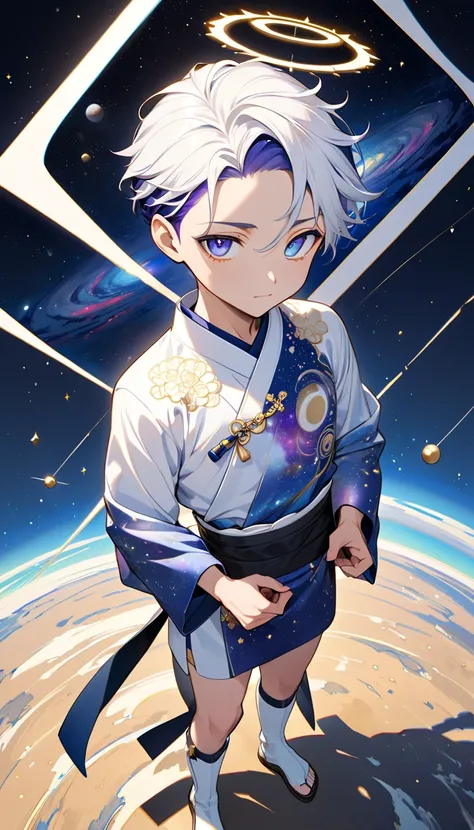 Fresh illustration,
Ultra-fine drawing,
Very delicate illustration,
Very fine details,
One boy,
Full body,
Standing motionless,
Arms slightly open,
Height 158cm,
Fair skin,
Right eye is purple,
Left eye is blue,
Odd eyes,
Heterochromie iris,
Beautiful eyes...