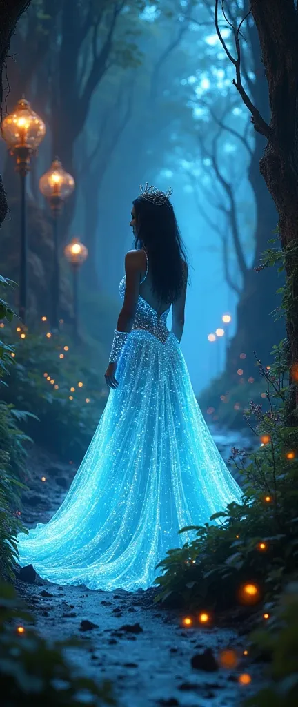 foreground:1.5, (tangled, , Fractal, grid), (surreal Fractal art:1.3), ( Mechanical bioluminescent elf princess beautiful elf dress:1.5), ( Very detailed , 8k, beautiful epic scene, darkness), ( photorealistic,  cinematic light , dramatic,  impressive comp...