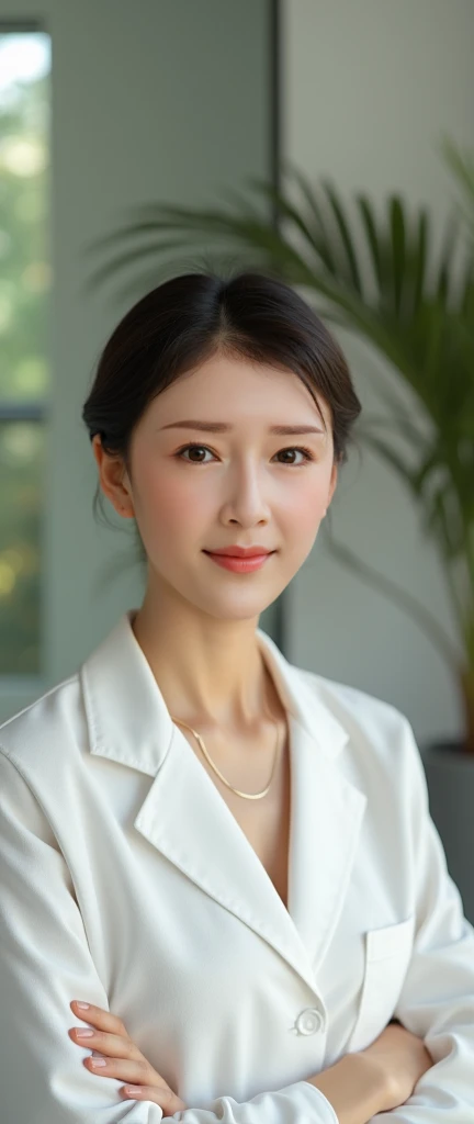 ((beauty clinic)),White,50-year-old women, top quality ,beauty clinic,natureな白い肌,perfect face,8k,(( one woman)),beauty uniform, real, short hair,nature,therapist, black hair, glamour , plump 