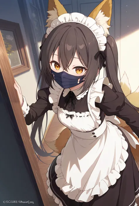 Maid girl, kitsune mask