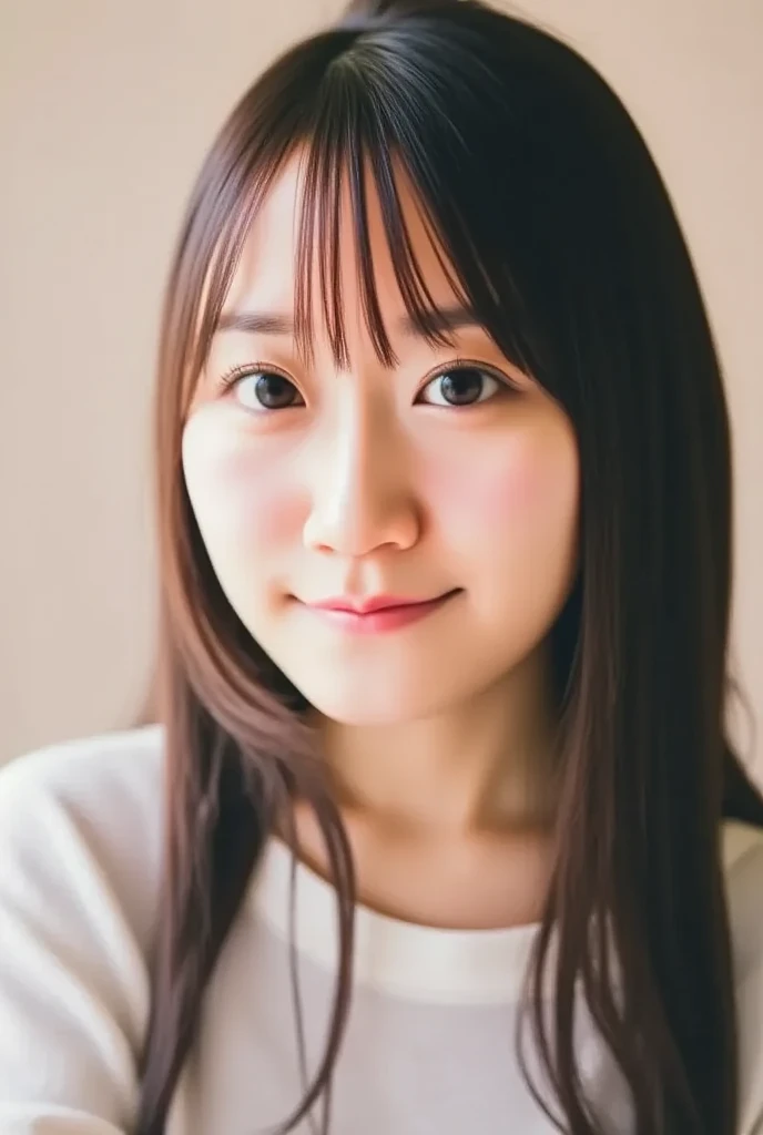 Everything modern:1.66,  a picture of a cute Japanese woman, smile, 20 years old,  use oil and hair palm to straighten hair:1.55, (photo  realistic :1.4), (hyper  realistic :1.4), ( realistic :1.3), (  Smoother Lighting  :1.05), ( improves film lighting qu...