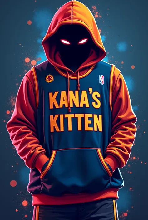 Create a cool crazy basbetball jersey where "KANAs KITTEN" is written on the front dont keep any human face or body inside dont keep any background it should be plane for writing a text and the "KANAs KITTEN" which is written should be more refined add mor...