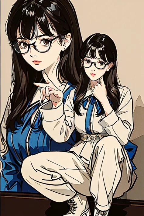 (( top quality )), ((傑 top quality 、masterpiece、High sensitivity、 high res、 detailed depiction 、 delicate face depiction )),Slender woman、Glasses、 western boots 、Crouch down、A gesture of beckoning、
