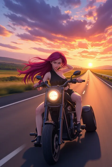 anime girl riding a motorcycle on a highway with a sunset in the background, anime style 4 k, badass anime 8 k, anime wallpaper 4k, anime wallpaper 4 k, 4k anime wallpaper, anime art wallpaper 4 k, anime art wallpaper 4k, anime art wallpaper 8 k, ultra hd ...