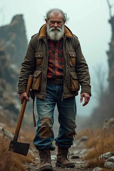  Create for me an image of a lumberjack,92 in a post-apocalyptic visual  