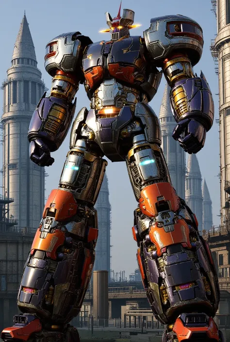 A very realistic version of the modded Mazinger Z,  standing 100 meters high in a forward position.  constructed with modern materials such as steel ,  Carbon Fiber ,  other industrial elements are also visible ,  just like the real thing ,  where high vol...