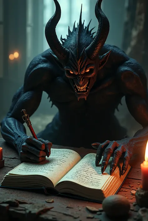 Devil writing on a death note