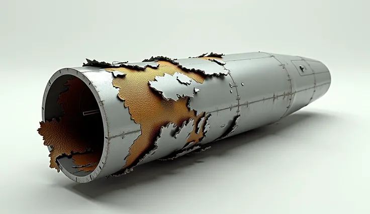  realistic image of a deactivated aircraft part, undergoing exfoliation corrosion 