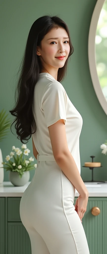 ((beauty clinic)),White,50-year-old women, top quality ,beauty clinic,natureな白い肌,perfect face,8k,(( one woman)),beauty uniform, real, middle hair,nature,therapist, black hair, plump body , big breasts