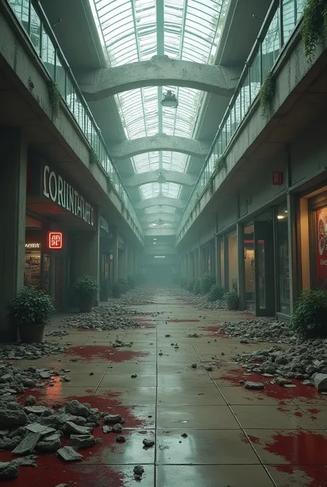 Create the image of a mall ,  only after a zombie apocalypse 