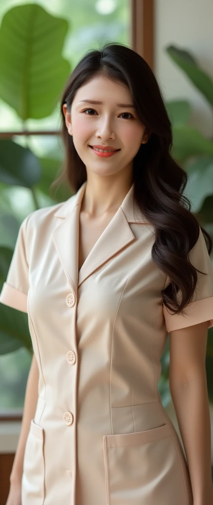 ((beauty clinic)),White,50-year-old women, top quality ,beauty clinic,natureな白い肌,perfect face,8k,(( one woman)),beauty uniform, real, middle hair,nature,therapist, black hair, plump body , big breasts