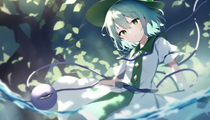 Koishi Komeiji　White clothes　 blue third eye　 beautiful　light blue water 