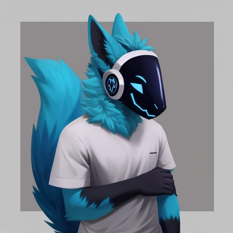 Male, Protogen, Anthromorphobic, age 24, blue fur, grey t shirt, blue jeans, high-quality