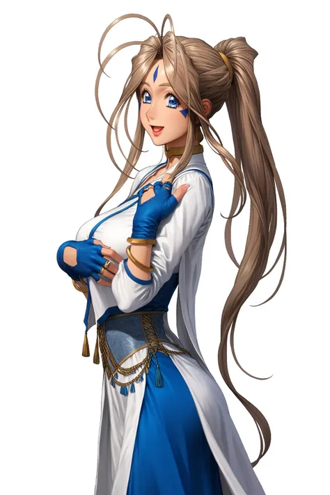 sfw, 1goddess, solo, (priestess, priestess short-neck dress), (short-neck), long sleeves, ((Blue-Trimmed-Dresses, Blue-Trim-clothes)), shiny, shiny white skin, calm smile, open mouth, open palm, arms_down, (glamorous, Curvy body, Slim waist), 
BREAK, Loveb...