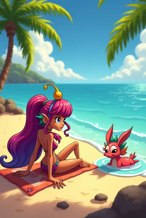 Shantae the gienie at the beach with tuba 