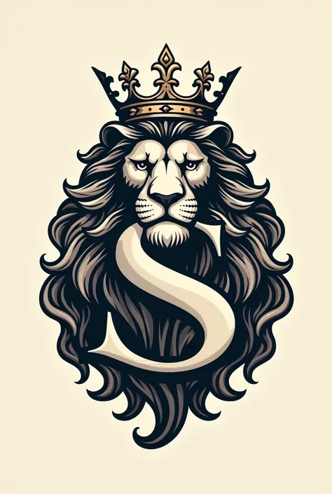 Create a logo of the letter S with lion’s mane and a crown on top of it