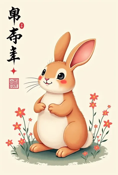 Year of the Rabbit, Chinese Zodiac art, peaceful rabbit design, Chinese New Year animal, zodiac celebration, traditional Chinese painting, festive rabbit artwork, oriental art, harmony and peace, lunar zodiac