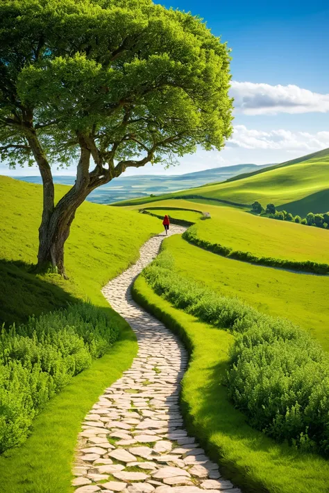 Image of a beautiful landscape with a path and a person passing through it