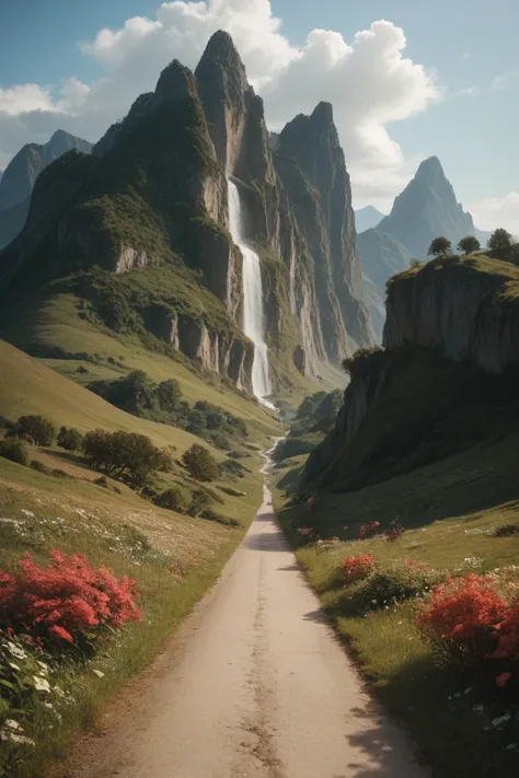 Image of a beautiful landscape with a path and a person passing through it