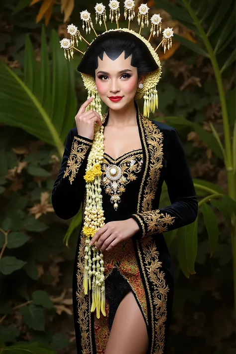 sexy javanese with low cleavage and thigh slit