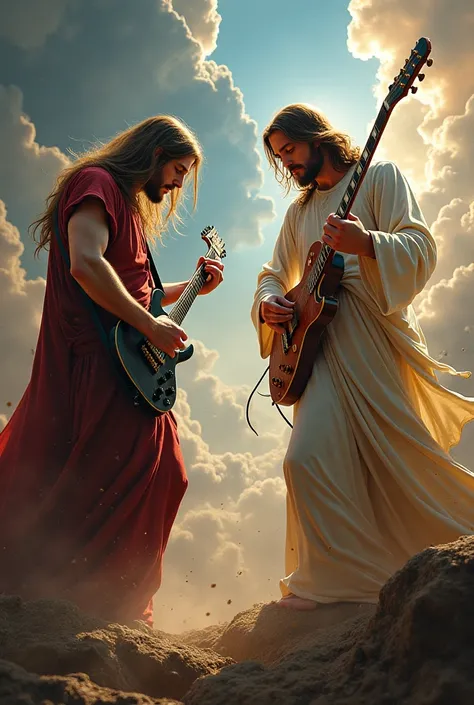 Dave Mustain and Jesus of Nazareth playing guitar

