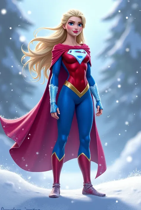 Elsa dressed as Power Girl.