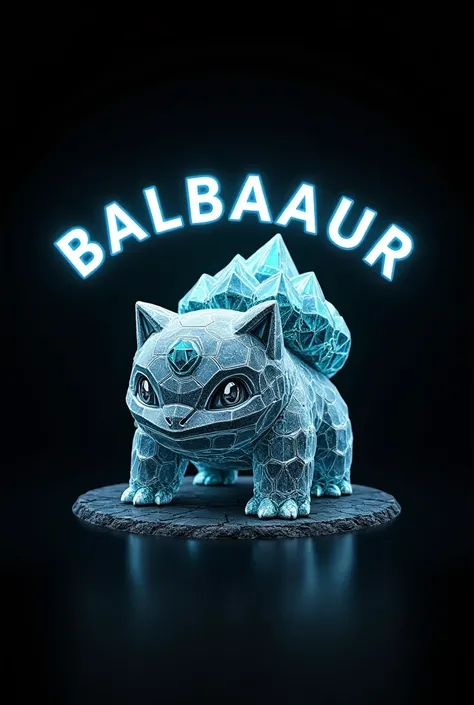 Lets create a logo from a balbasaur. Lets include the words "balbasaur" and "fatih kırlı" on the logo. Let it be crystallized. Background black. Text should be large