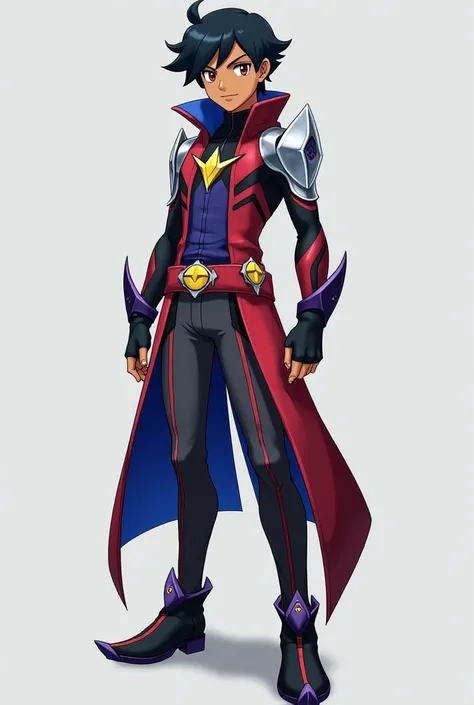  Description of the costume :
 A Pokémon trainer with 1 , 75 meters tall , brown skin and very short black hair ,  wears a stylized costume that combines elegance and strength ,  inspired by the colors and themes of his team :

top:
 Long and tight coat st...