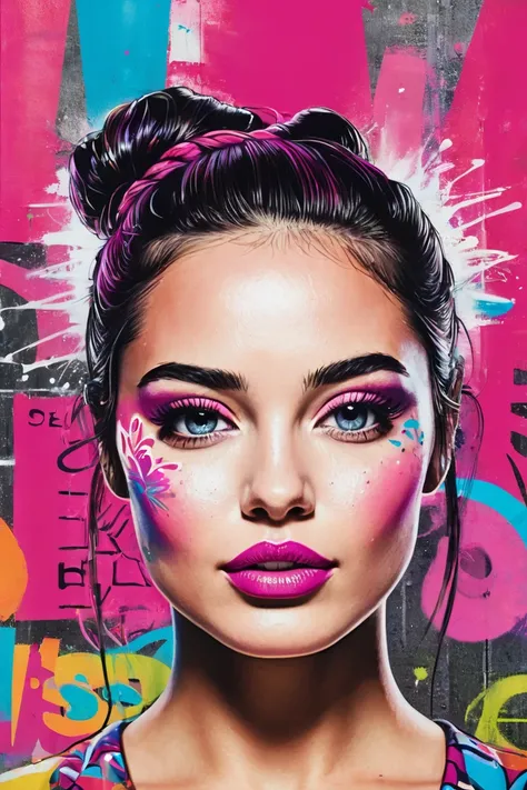 A large, colorful graffiti-style illustration of a womans face with the text "She believed she could so she did". The background is a vibrant pink."